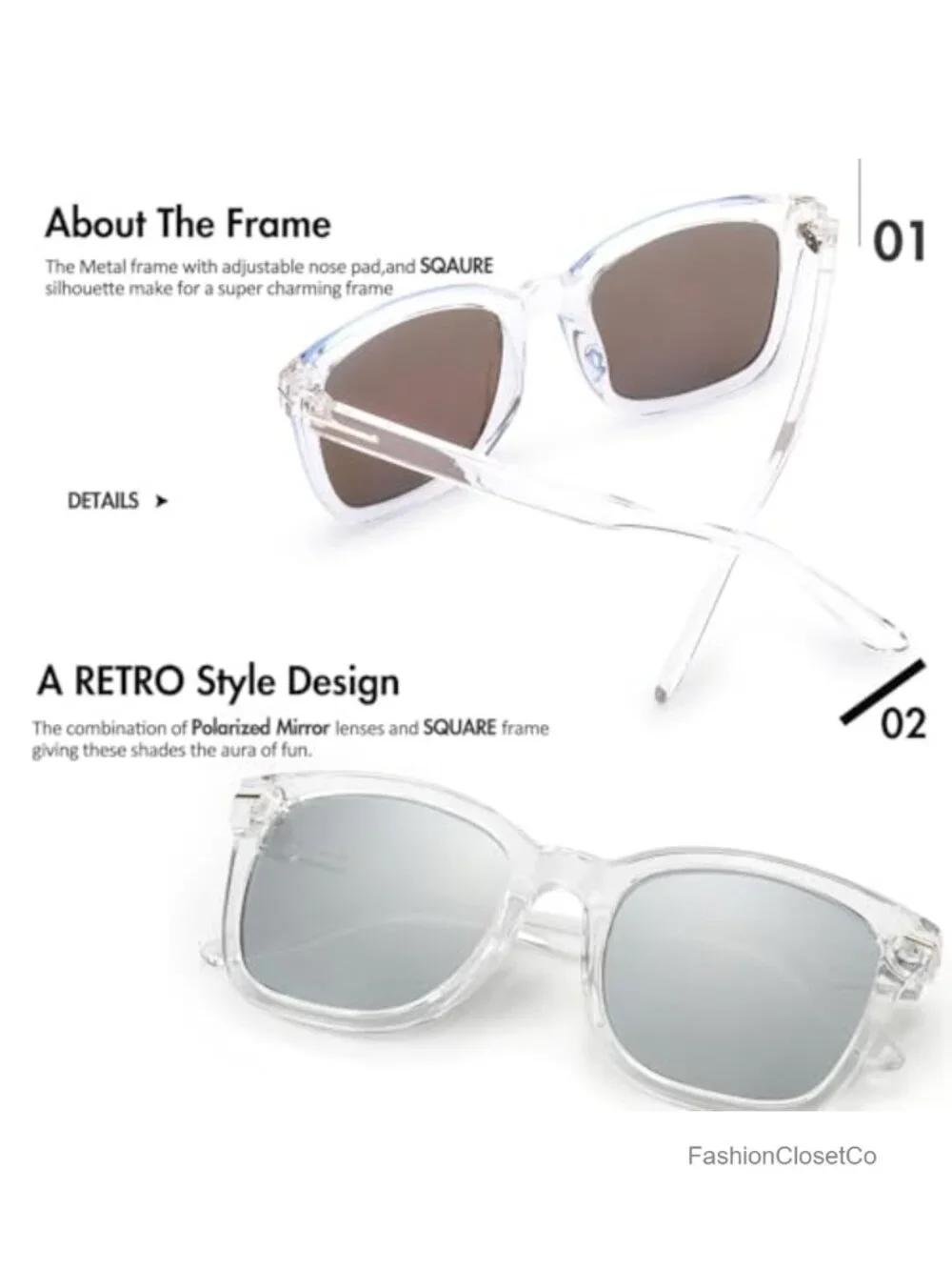 Women's Oversized Square Sunglasses Polarized UV400 Metal Temples
